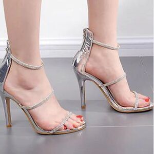 David Tutera Zoe Silver Rhinestone high heels B65